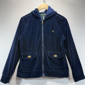 Lauren Ralph Lauren Petite Velour Velvet Track Jacket Blue Full Zip Size L